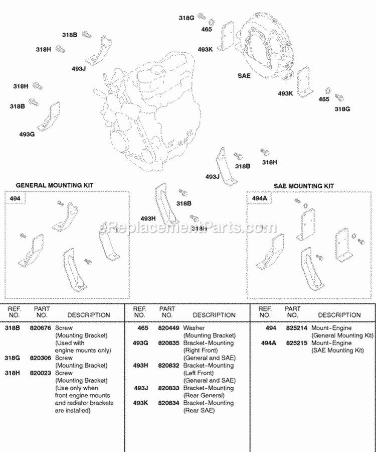 Engine Mounting Kits Diagram and Parts List for 584447-0205-E2  Briggs and Stratton Engine